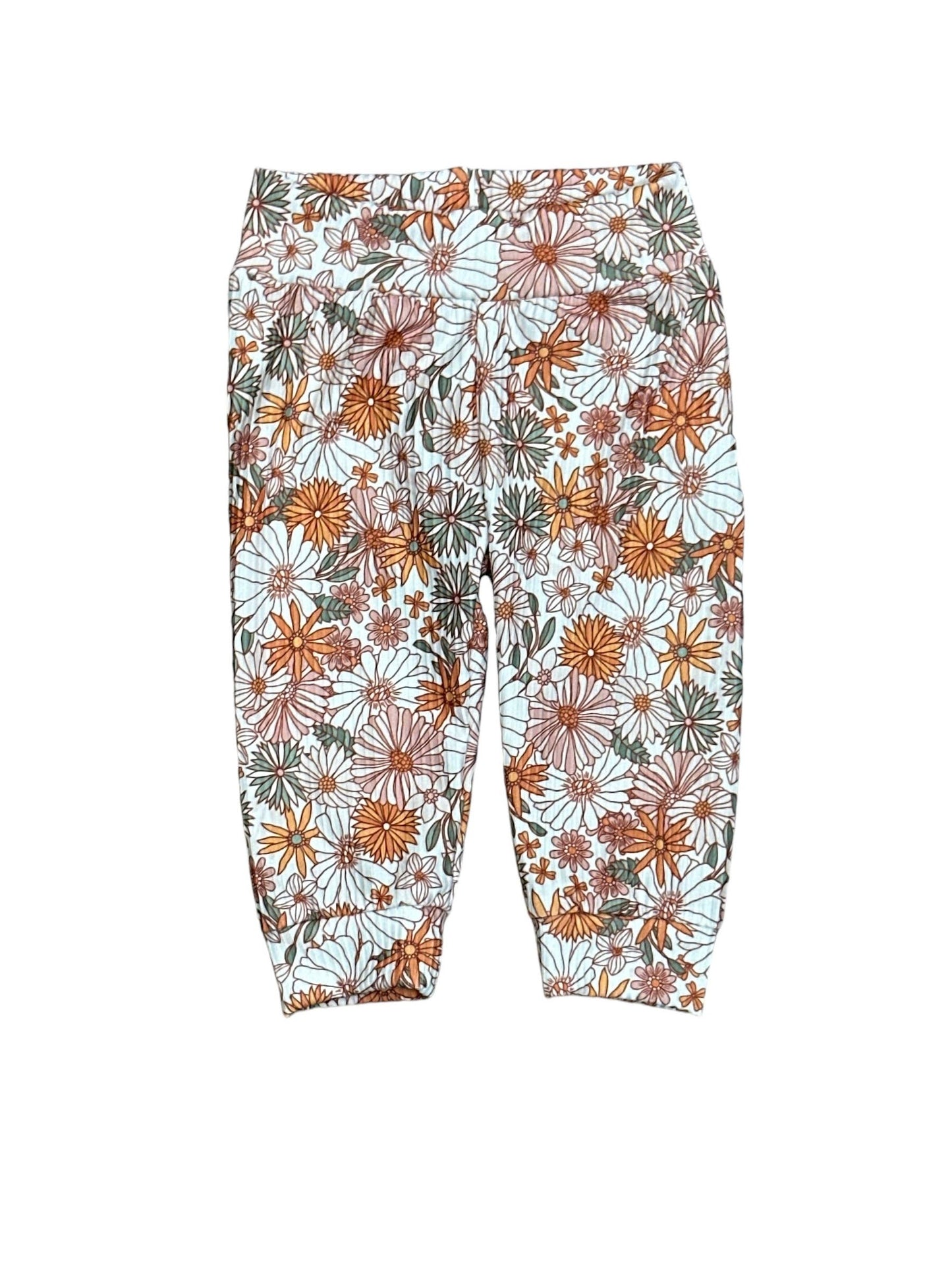 Baby ribbed floral joggers, soft and comfortable pants for infants and toddlers
