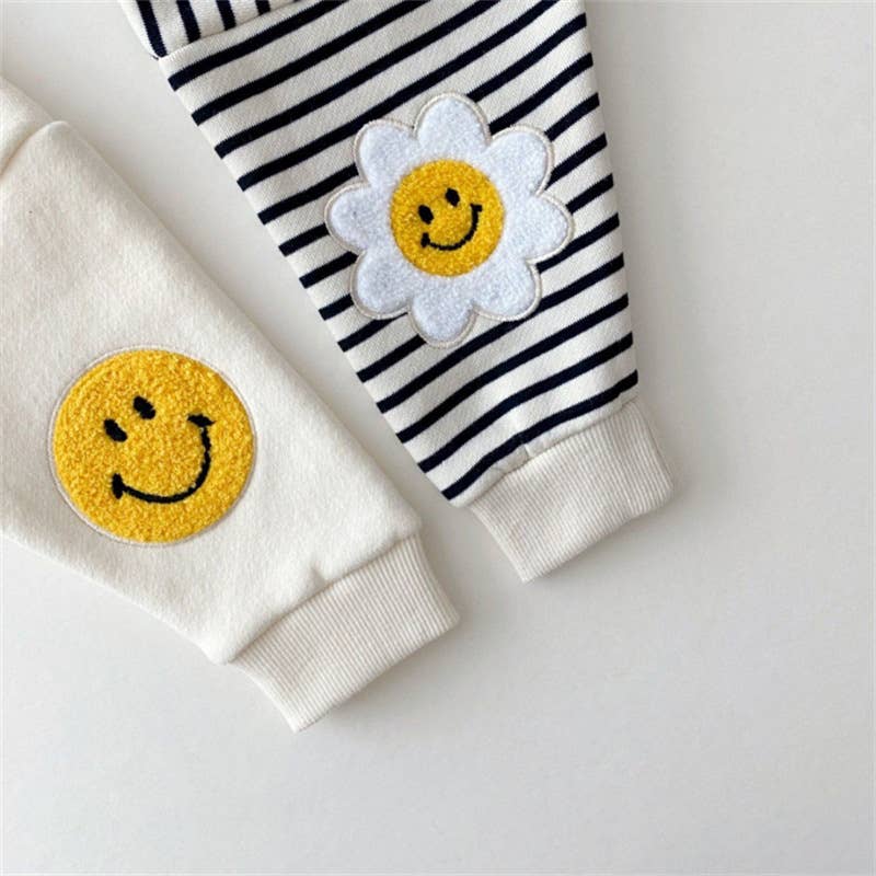 Baby Girl Patches Sweatshirt | Black & White Stripe or Solid White | 100% Cotton