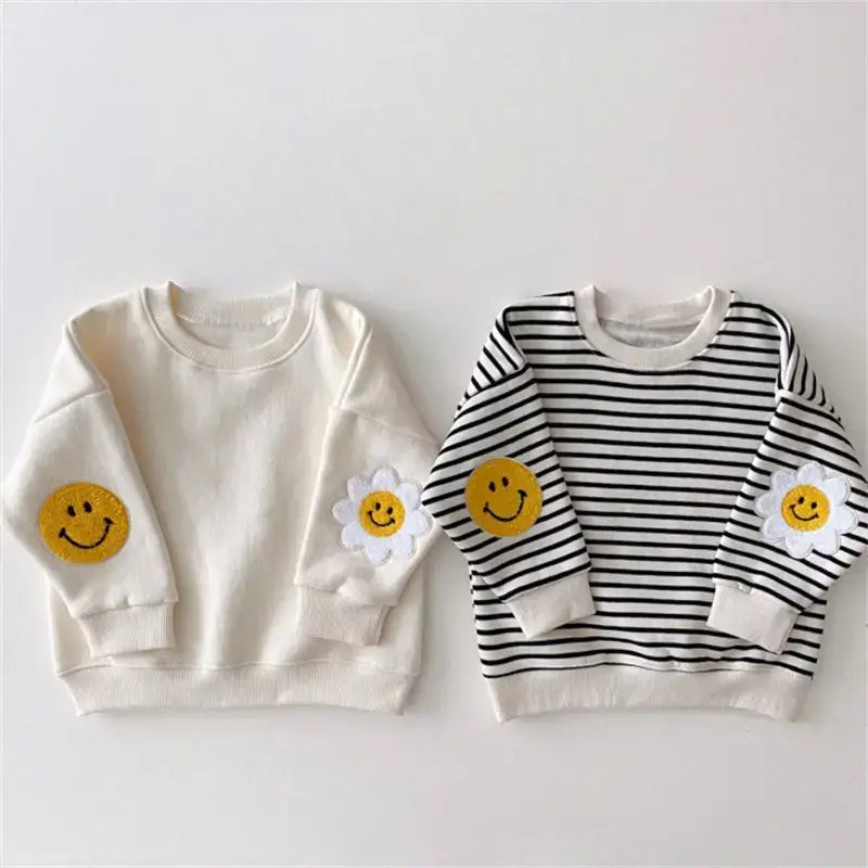 Baby Girl Patches Sweatshirt | Black & White Stripe or Solid White | 100% Cotton