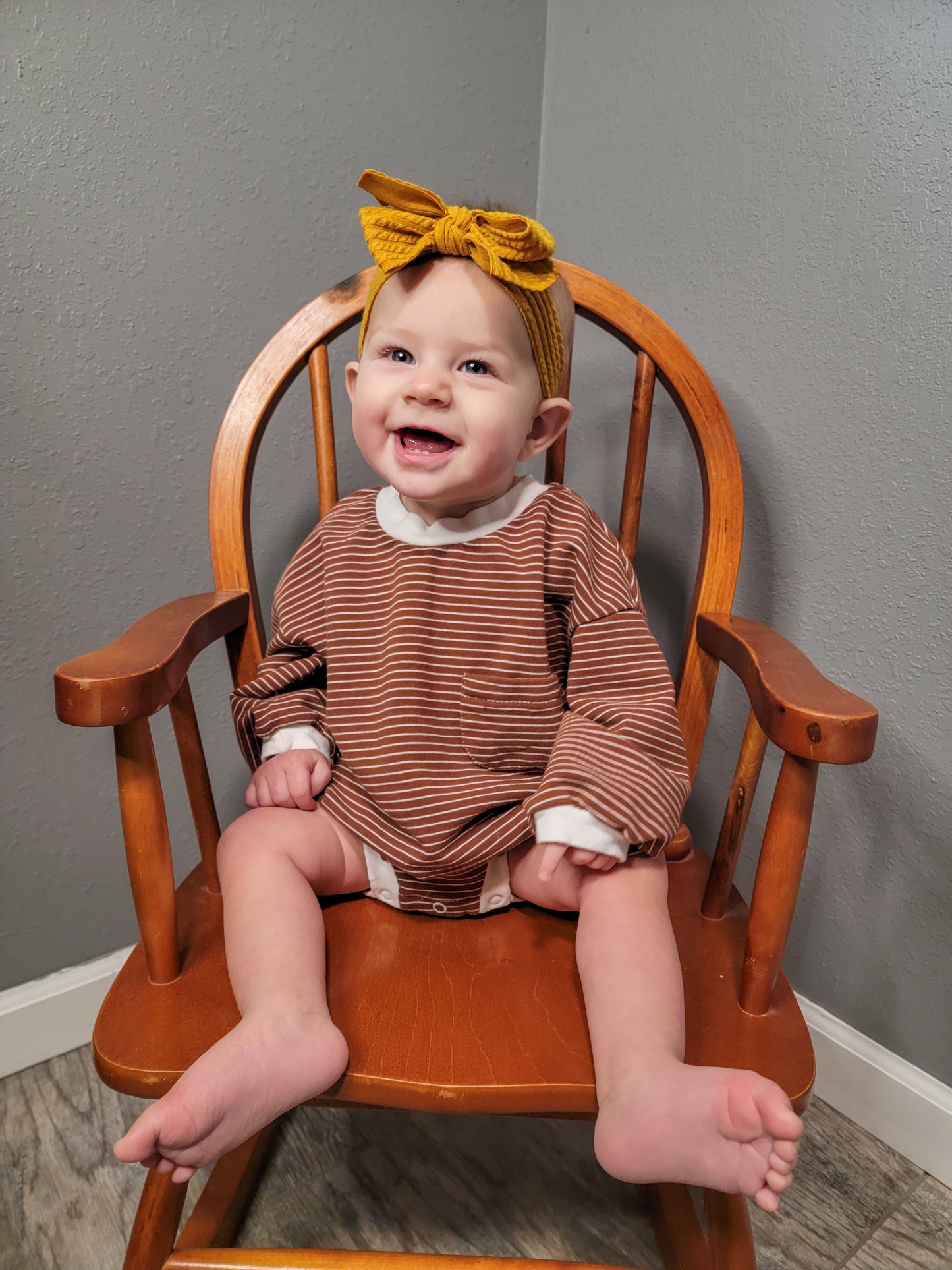 Organic Oversized Bubble Romper – Brown & Pink with White Stripes, Soft Baby Outfit