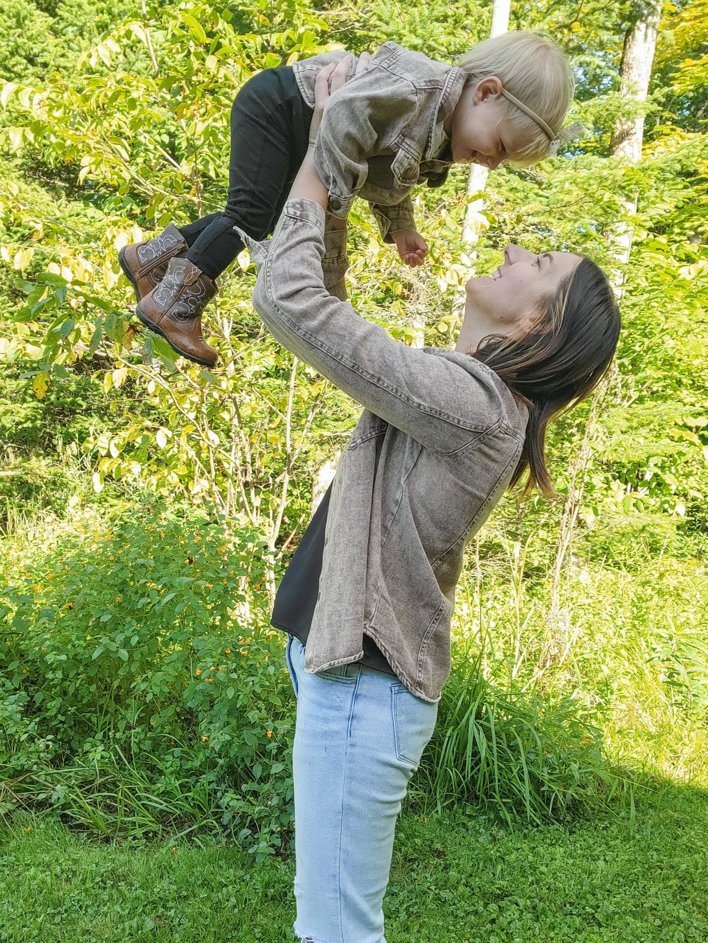 Brown Acid Wash Denim Jacket β Adult & Kid Matching, Lightweight Unisex Jean Jacket