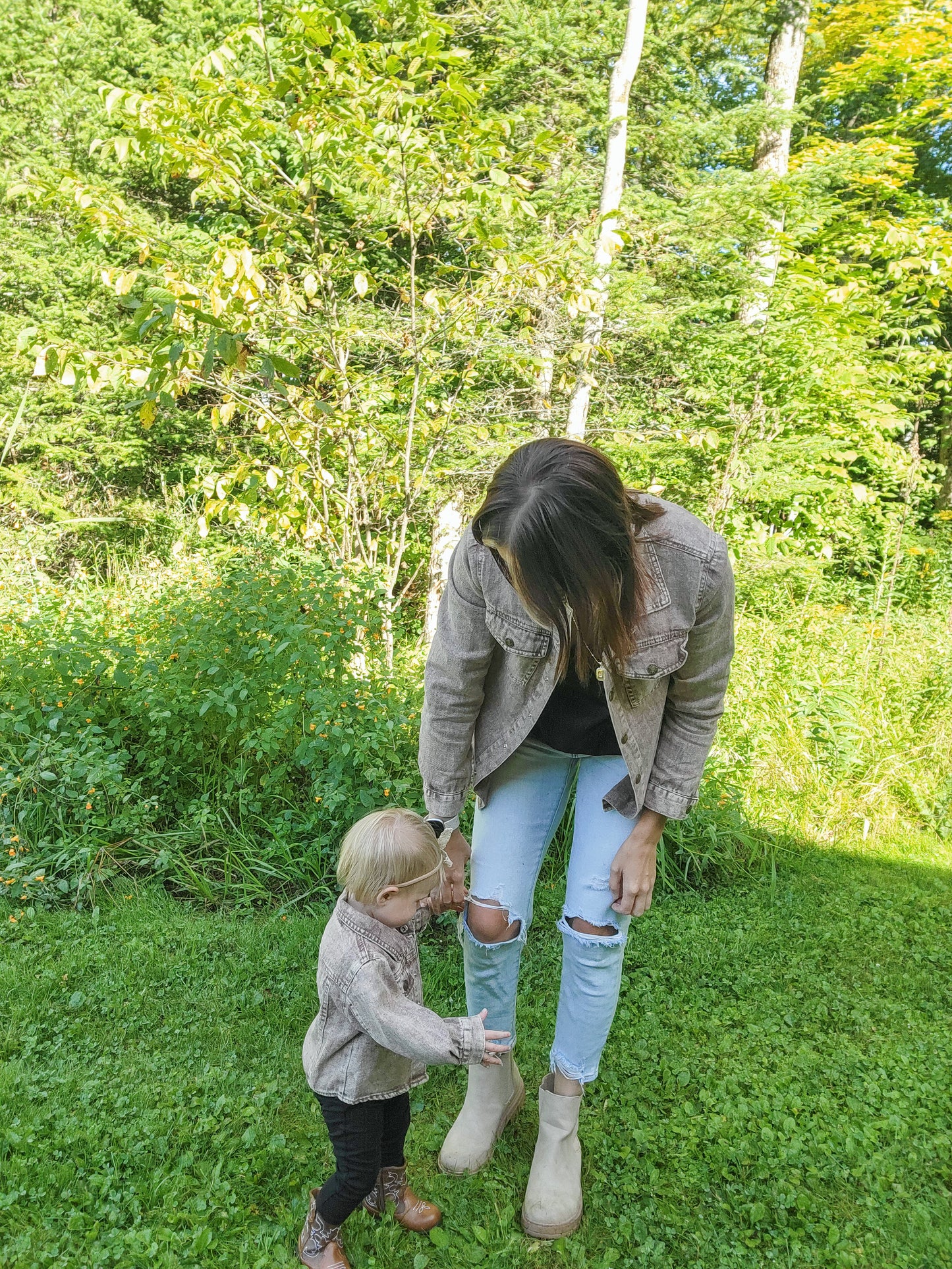 Brown Acid Wash Denim Jacket β Adult & Kid Matching, Lightweight Unisex Jean Jacket