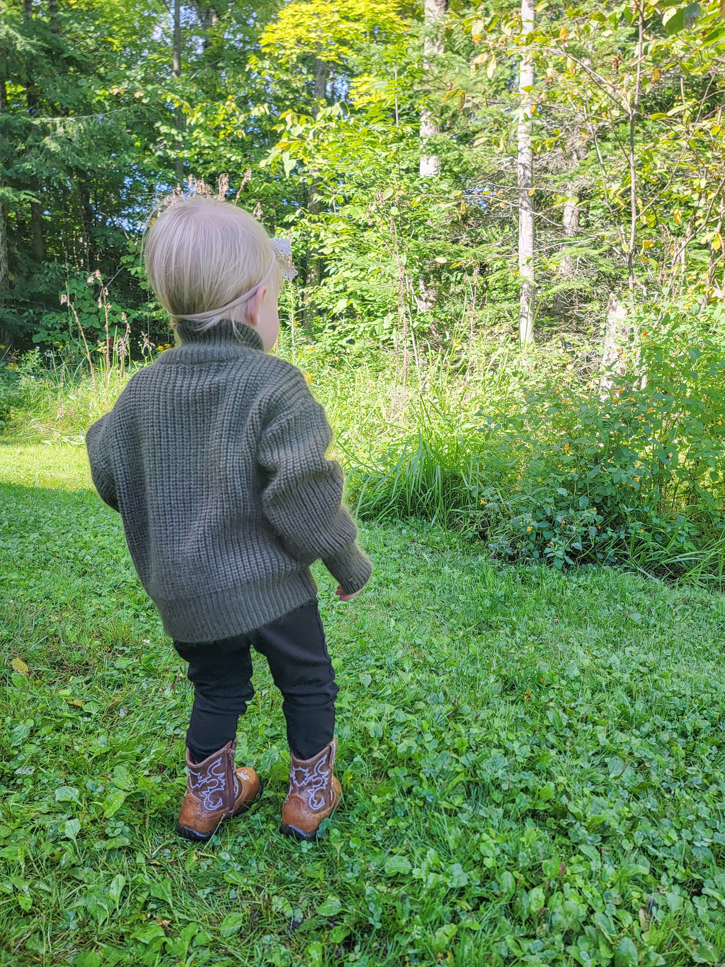 Dark Forest Green Essex Sweater – Mommy & Me Matching Quarter Zip with Lantern Sleeves