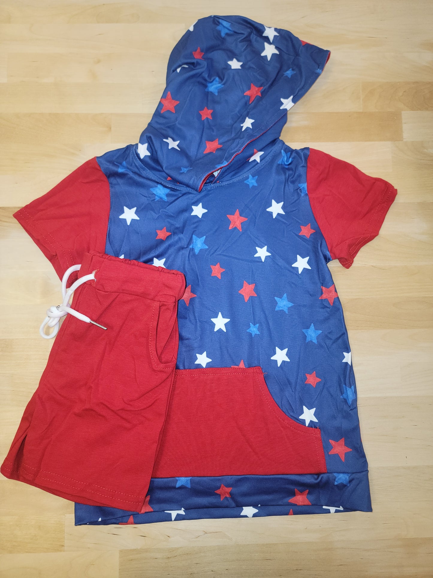 American Stars shorts set with hooded tee and printed shorts, 4th of July outfit for kids