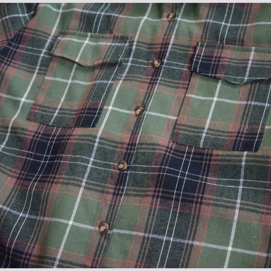 August kids’ green flannel button-up shirt, soft lightweight plaid top for boys and girls