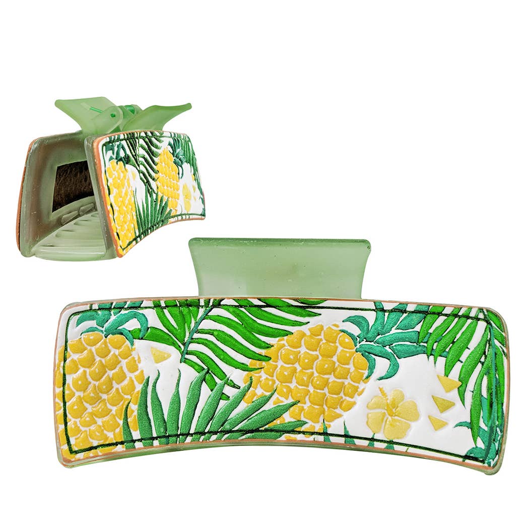 Stylish leather hair claw in pineapple design, 4x1.75 inch clip for women