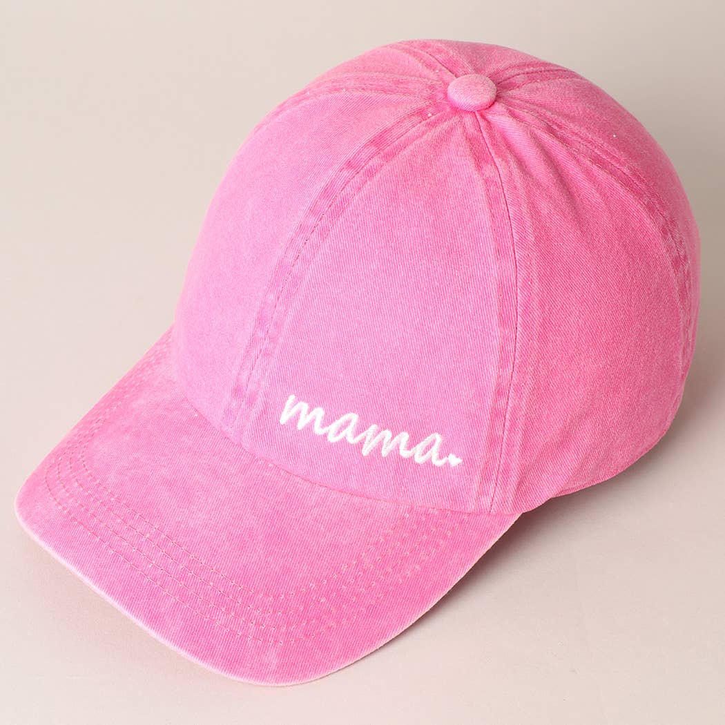 side view of Mama & Mini embroidered baseball cap in pink and green