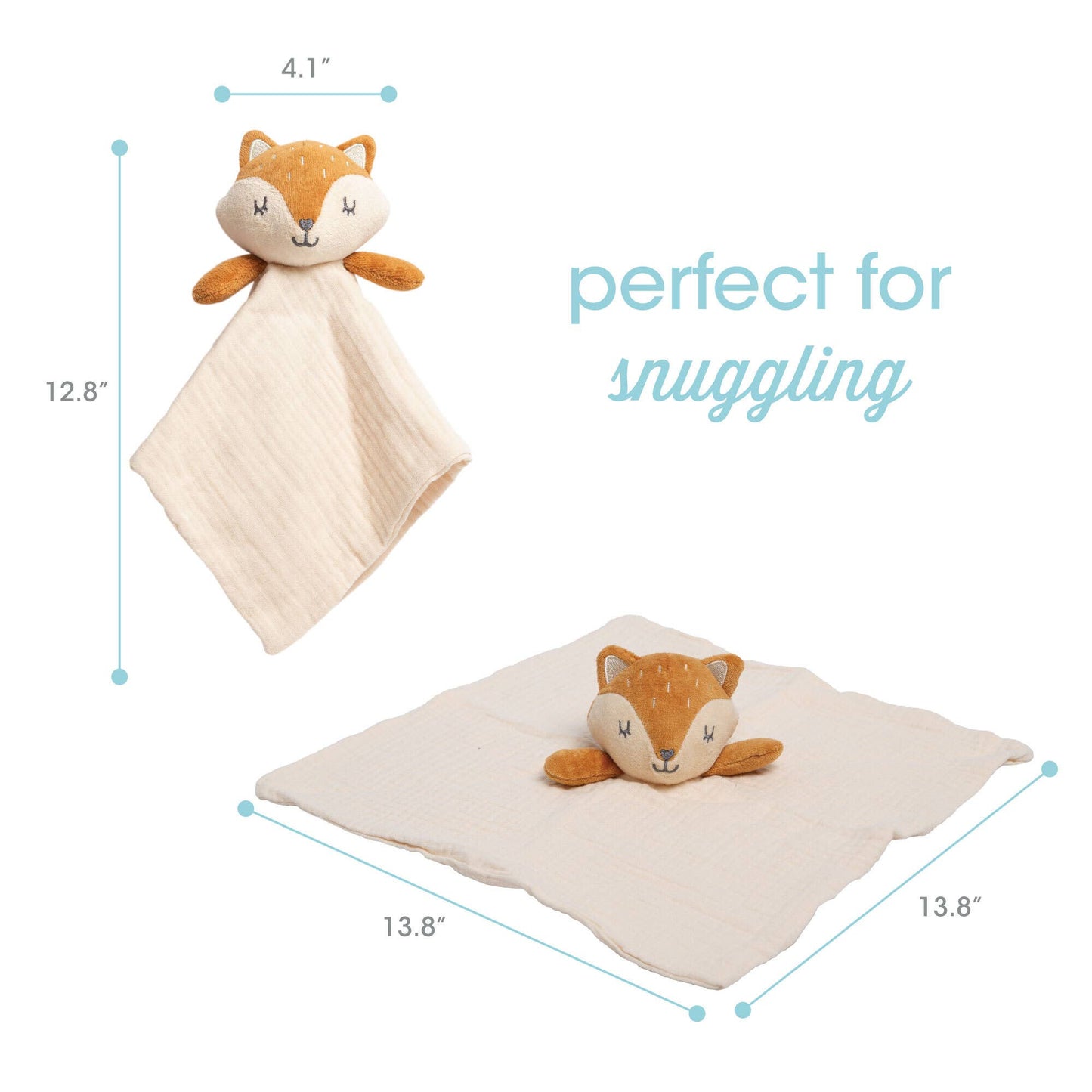 Organic cotton fox lovey blanket, soft baby comfort toy for cuddling