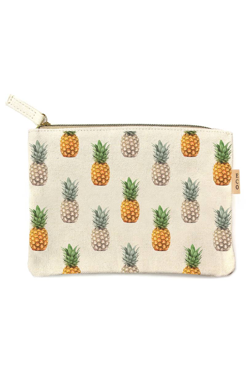 Pineapple canvas eco pouch bag, stylish and sustainable cotton zip pouch for everyday use