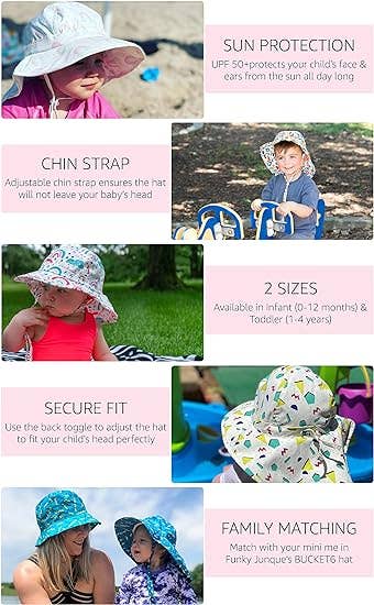 sizing chart of rainbows and clouds design on infant bucket hat