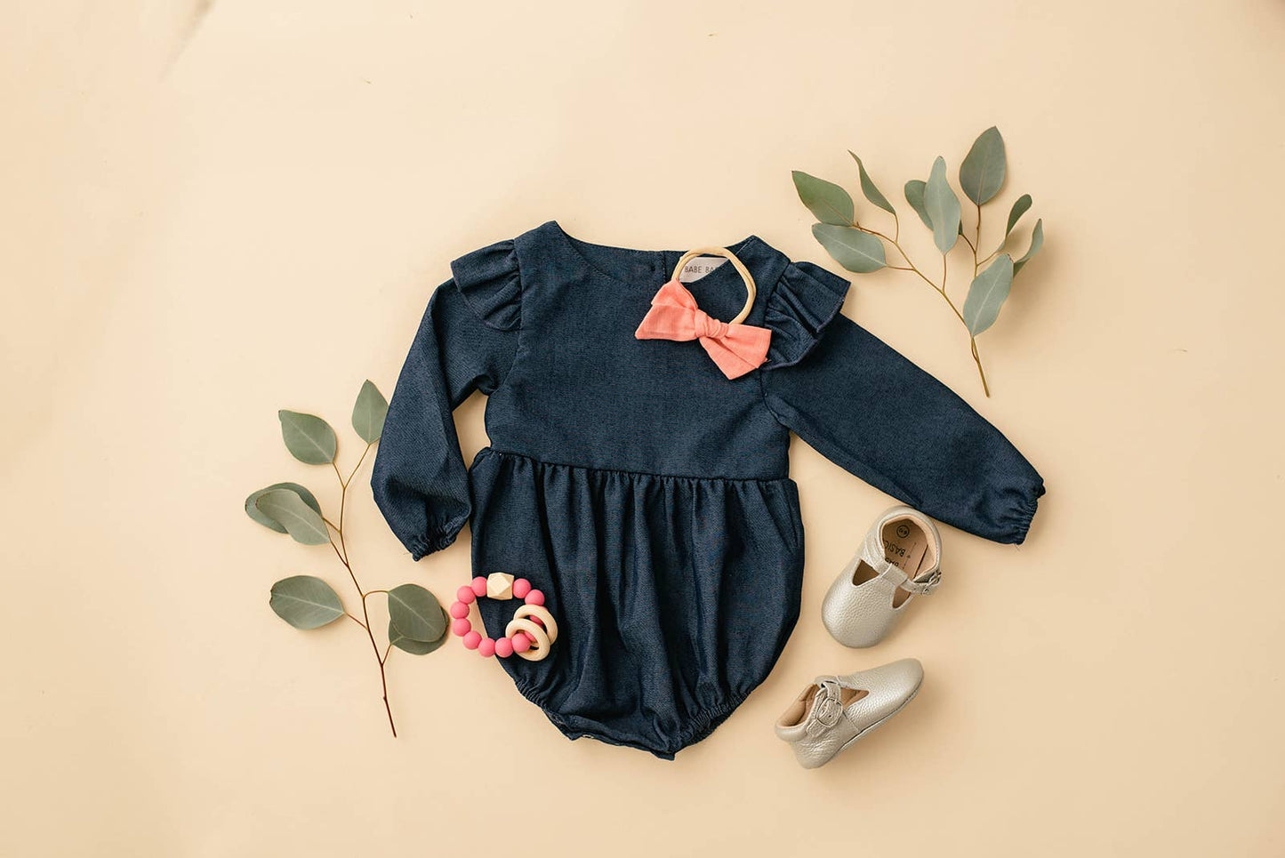 Denim Flutter Sleeve Baby Romper