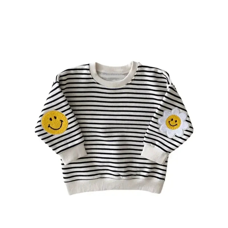 Baby Girl Patches Sweatshirt | Black & White Stripe or Solid White | 100% Cotton