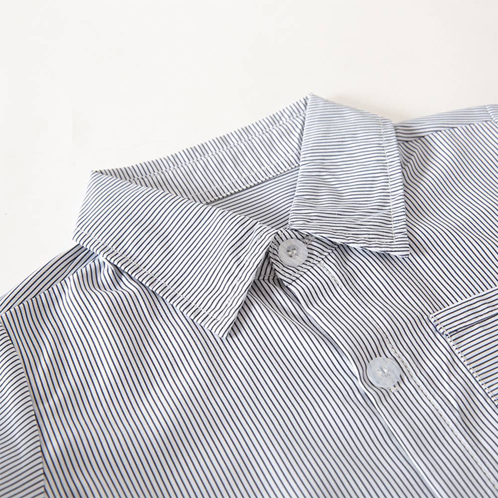 Grey Stripe Boys Cotton Button-Down Short Sleeve Dress Shirt | Lightweight Casual & Dress Outfit