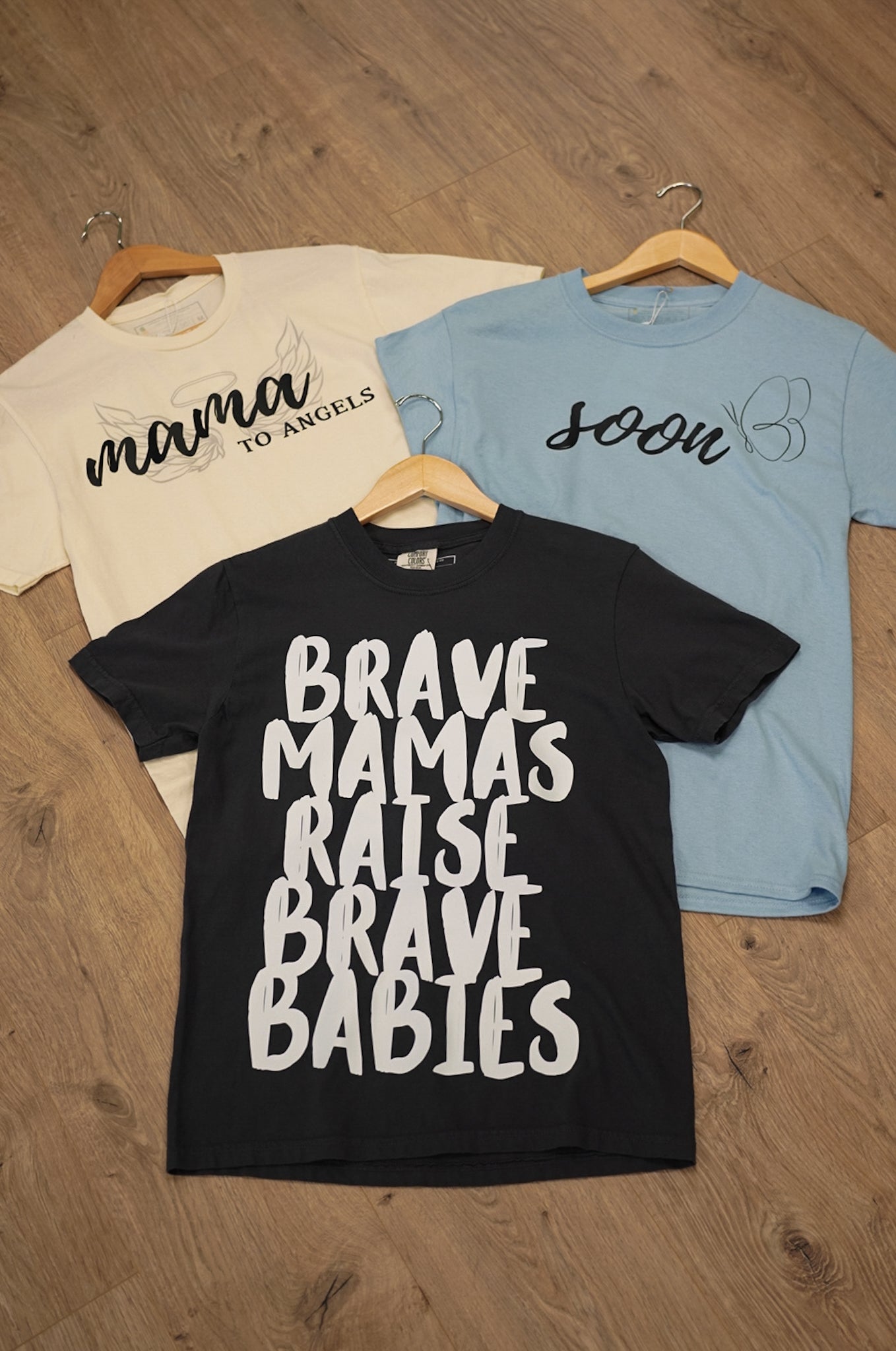 Infertility and mental health awareness cotton tee, ‘Soon’ butterfly graphic for women