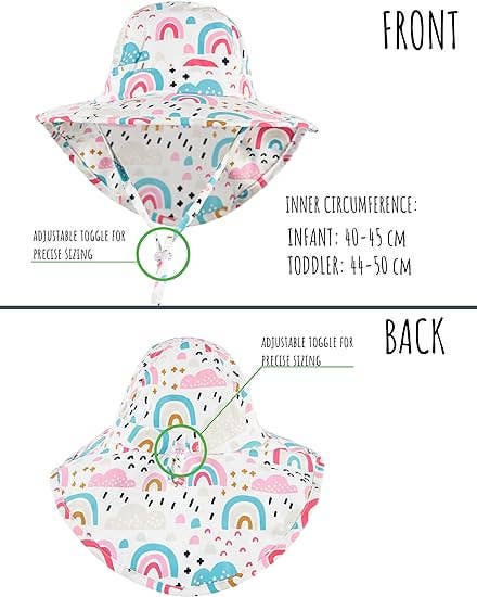 details of rainbows and clouds design on infant bucket hat