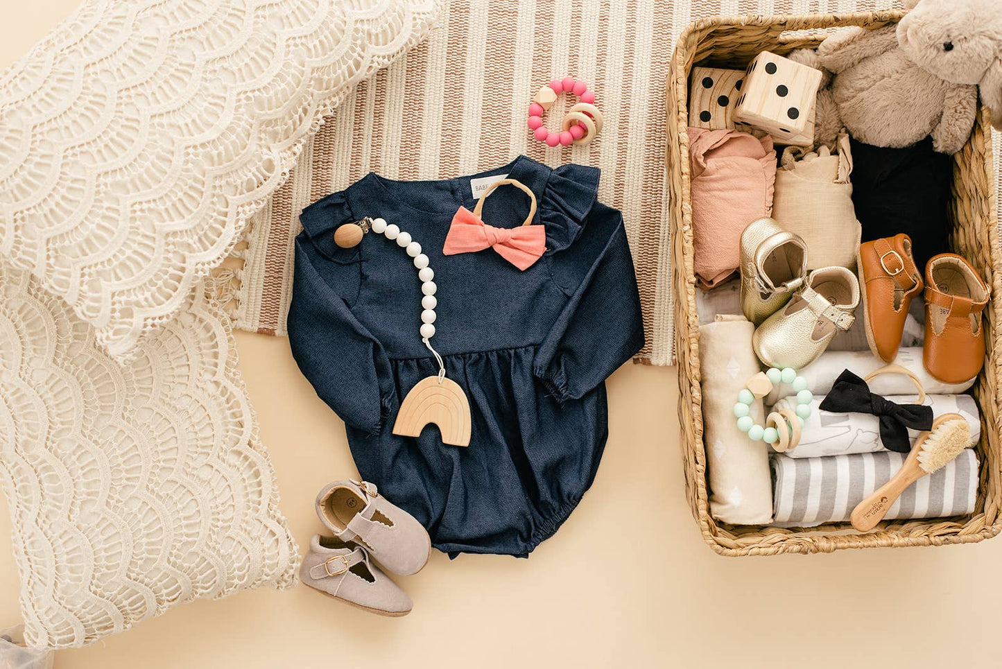 Denim Flutter Sleeve Baby Romper
