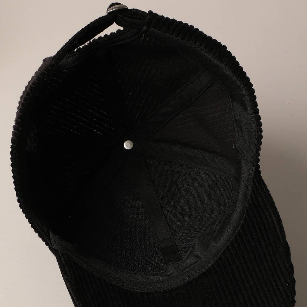 inside of Dog Mom corduroy baseball cap, adjustable 6-panel cotton hat