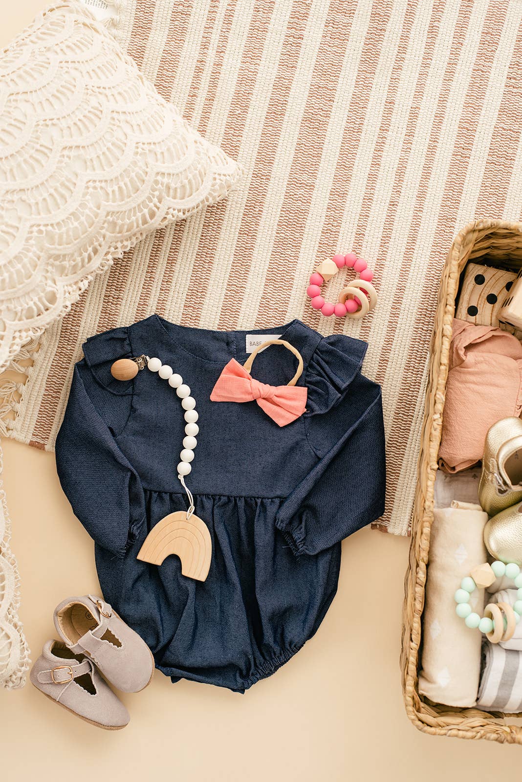Denim Flutter Sleeve Baby Romper