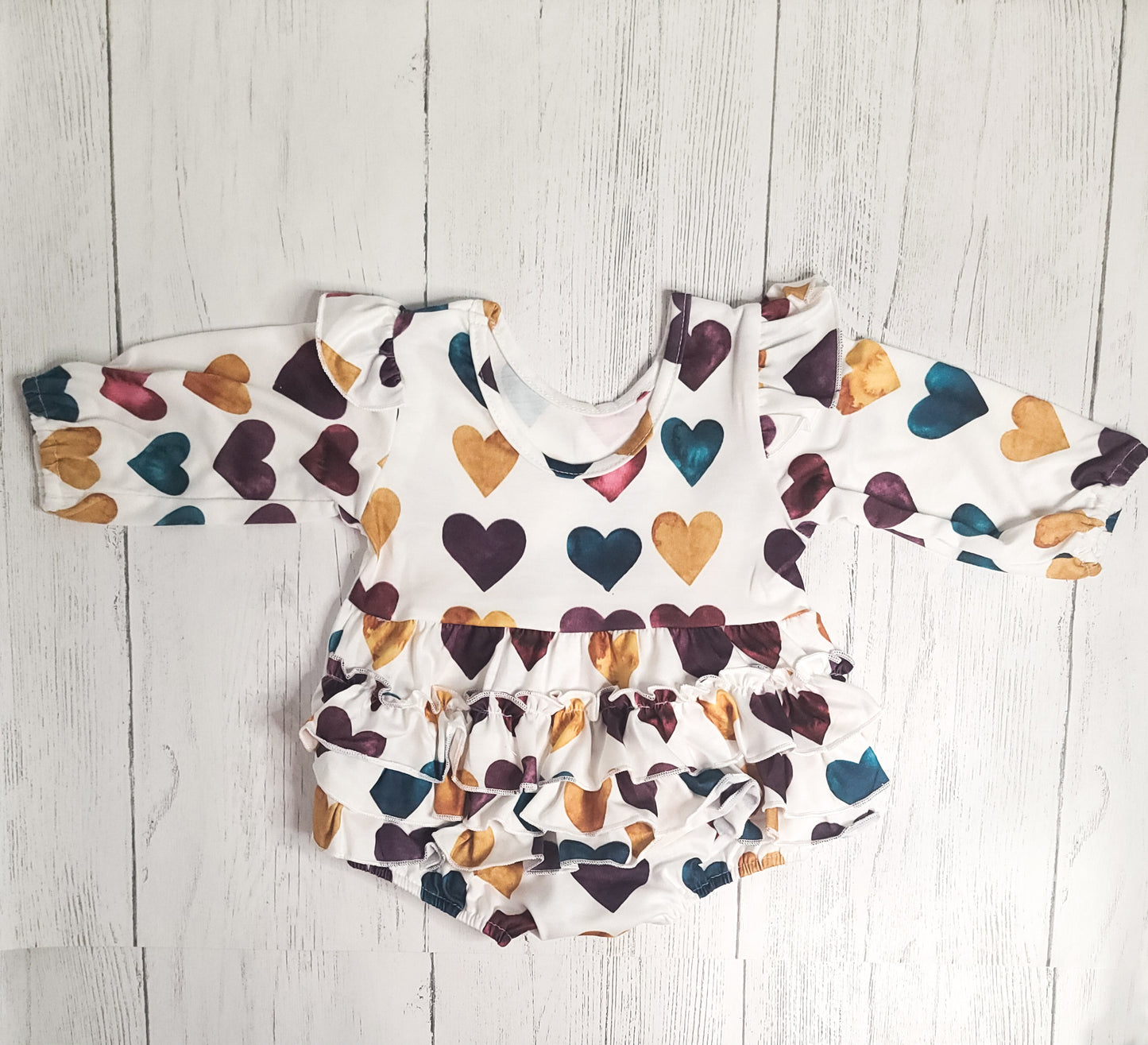 Candi Bubble Romper – Multicolored Heart Print Baby Outfit