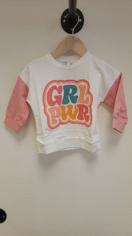Girls GRL PWR long sleeve shirt, lightweight cotton blend graphic tee