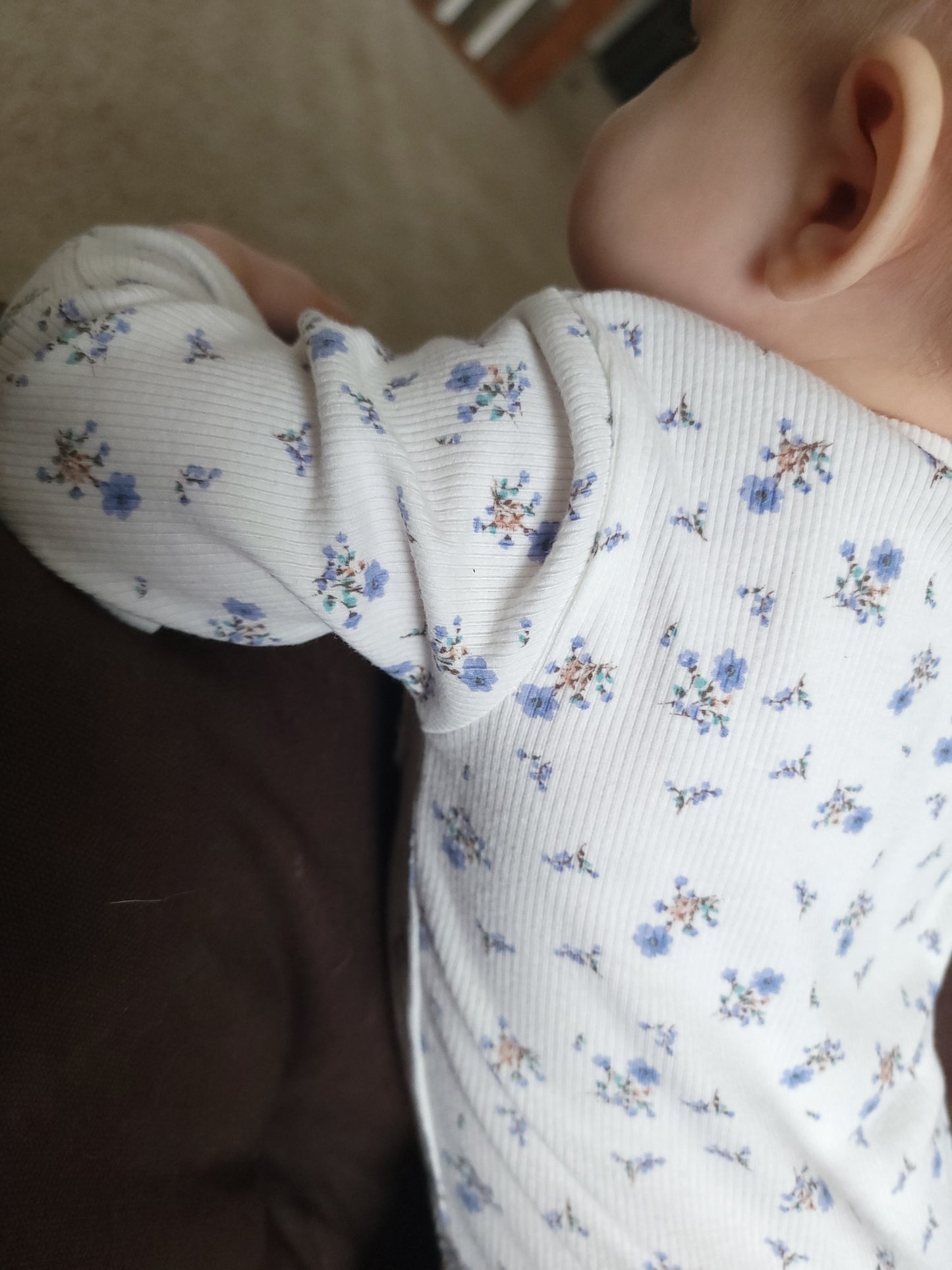 Ribbed Cotton Baby Long Sleeve with Buttons & Fold-Over Mittens – Navy, Pink, Stripes, Floral