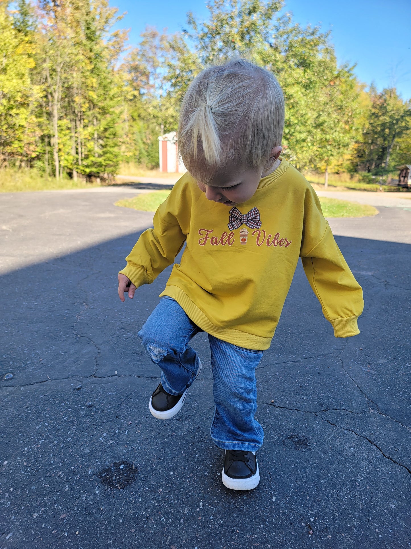Toddler Fall Vibes Crewneck – Yellow Cozy Sweatshirt 2T-5T