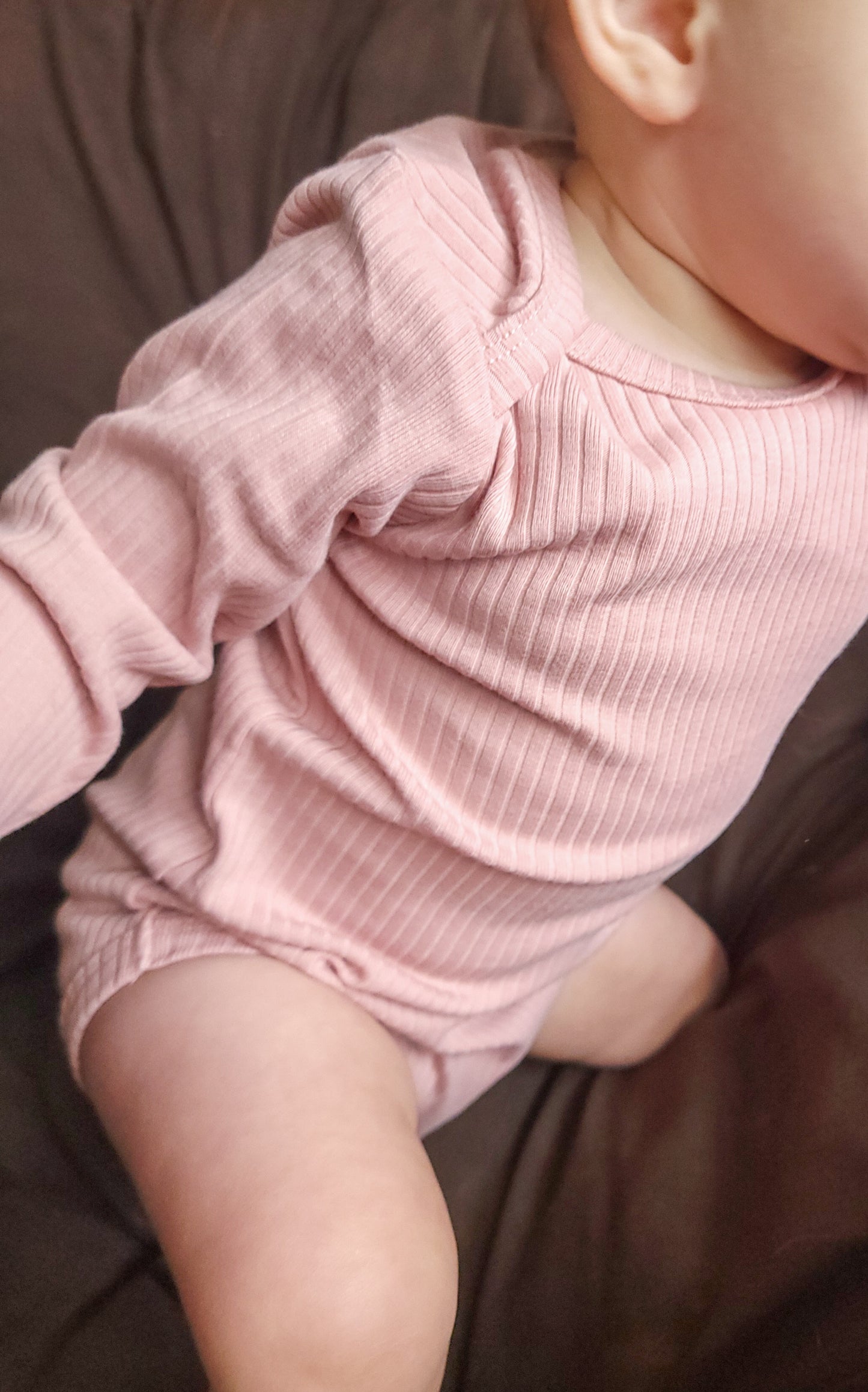 Organic Cotton Long Sleeve Ribbed Baby Onesie – Blue, Clay, & Rust Pink