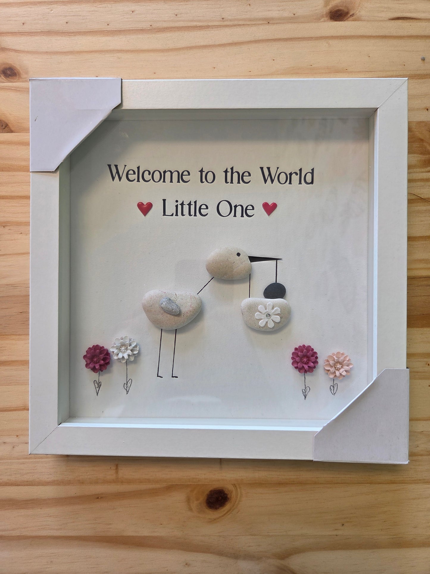 Handmade personalized gifts and home essentials by Made By Penny welcome to the world stork baby girl