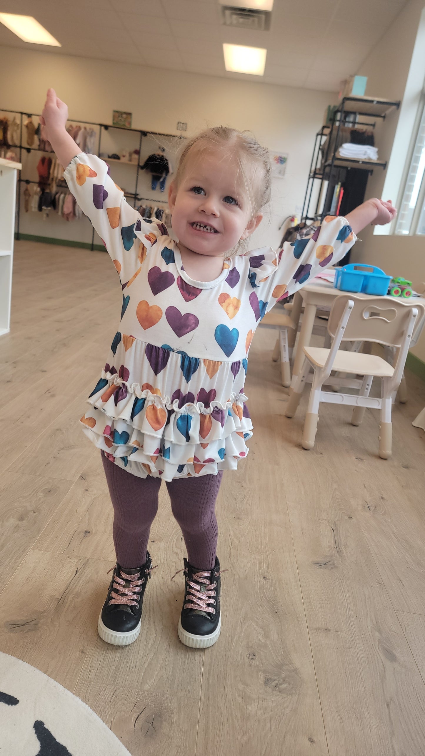 Candi Bubble Romper – Multicolored Heart Print Baby Outfit