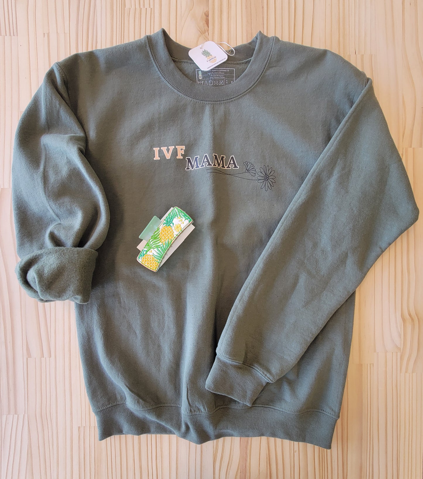 IVF Mama Crewneck – Military Green Infertility Awareness Sweatshirt