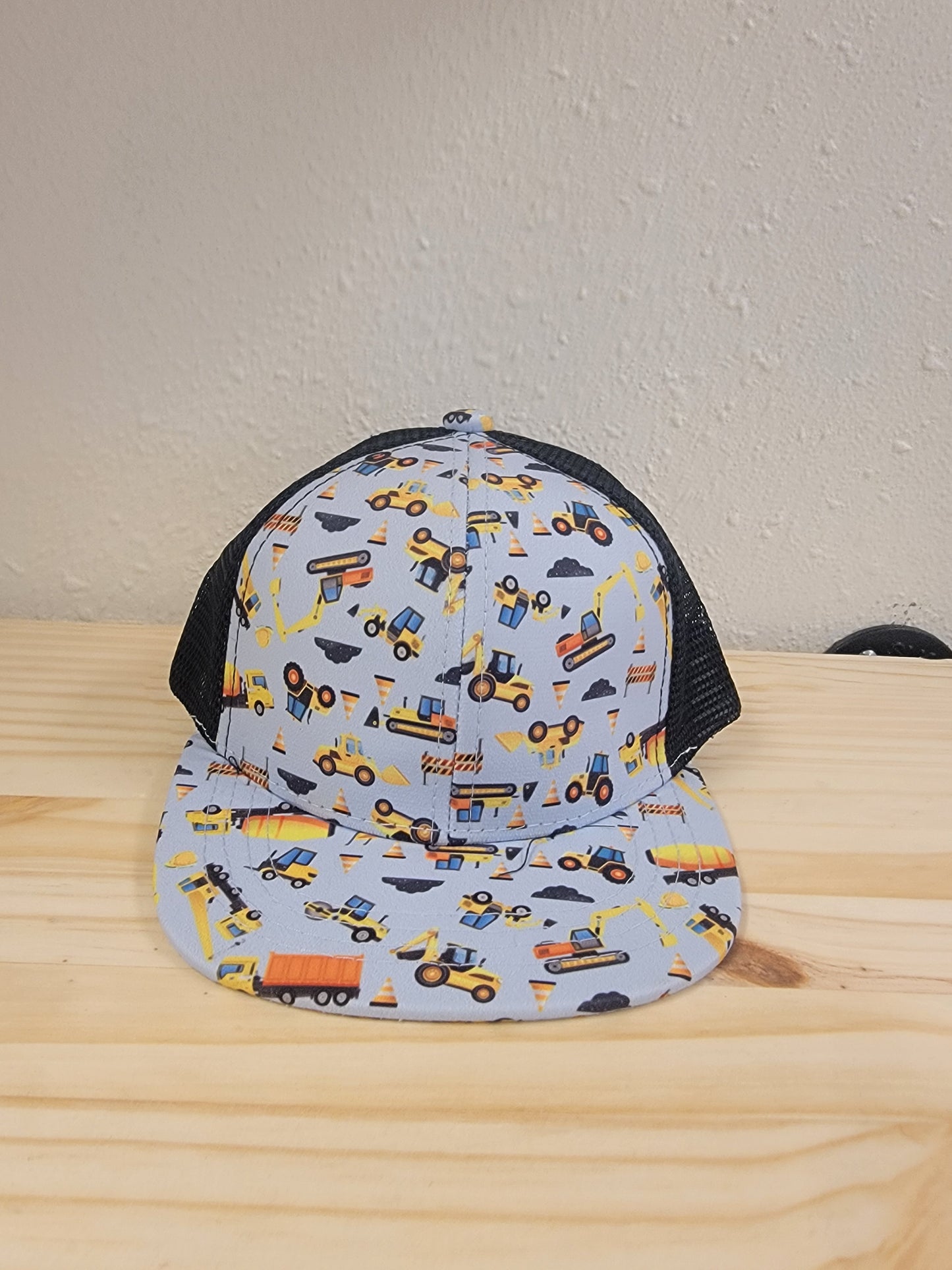 Flat Brim Trucker Hat - Construction Print