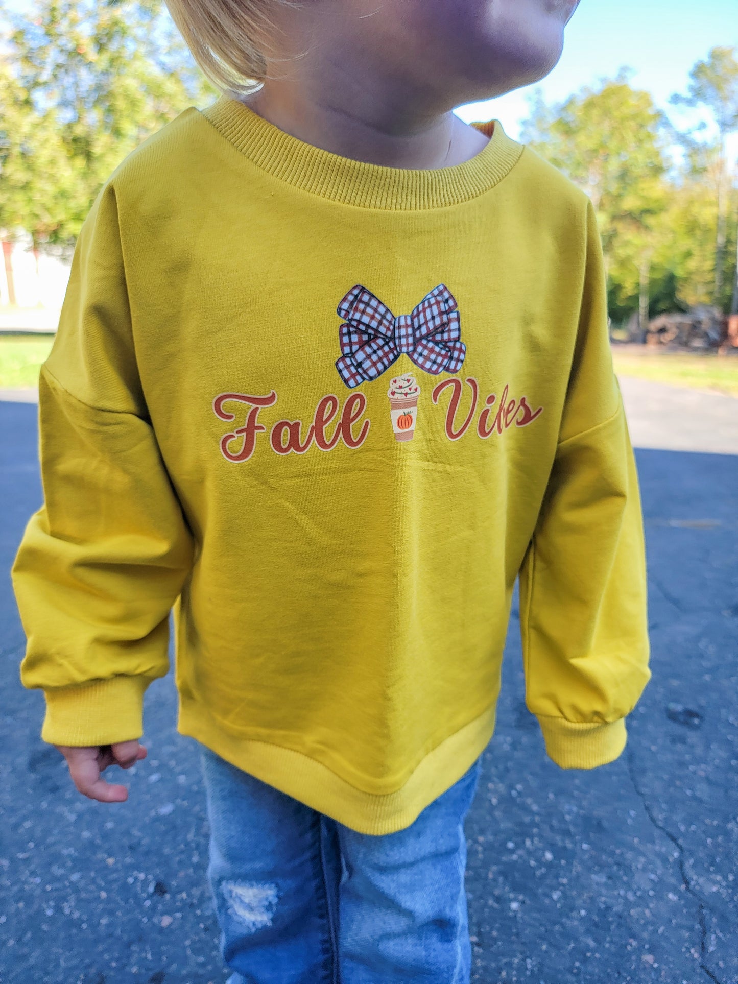Toddler Fall Vibes Crewneck – Yellow Cozy Sweatshirt 2T-5T