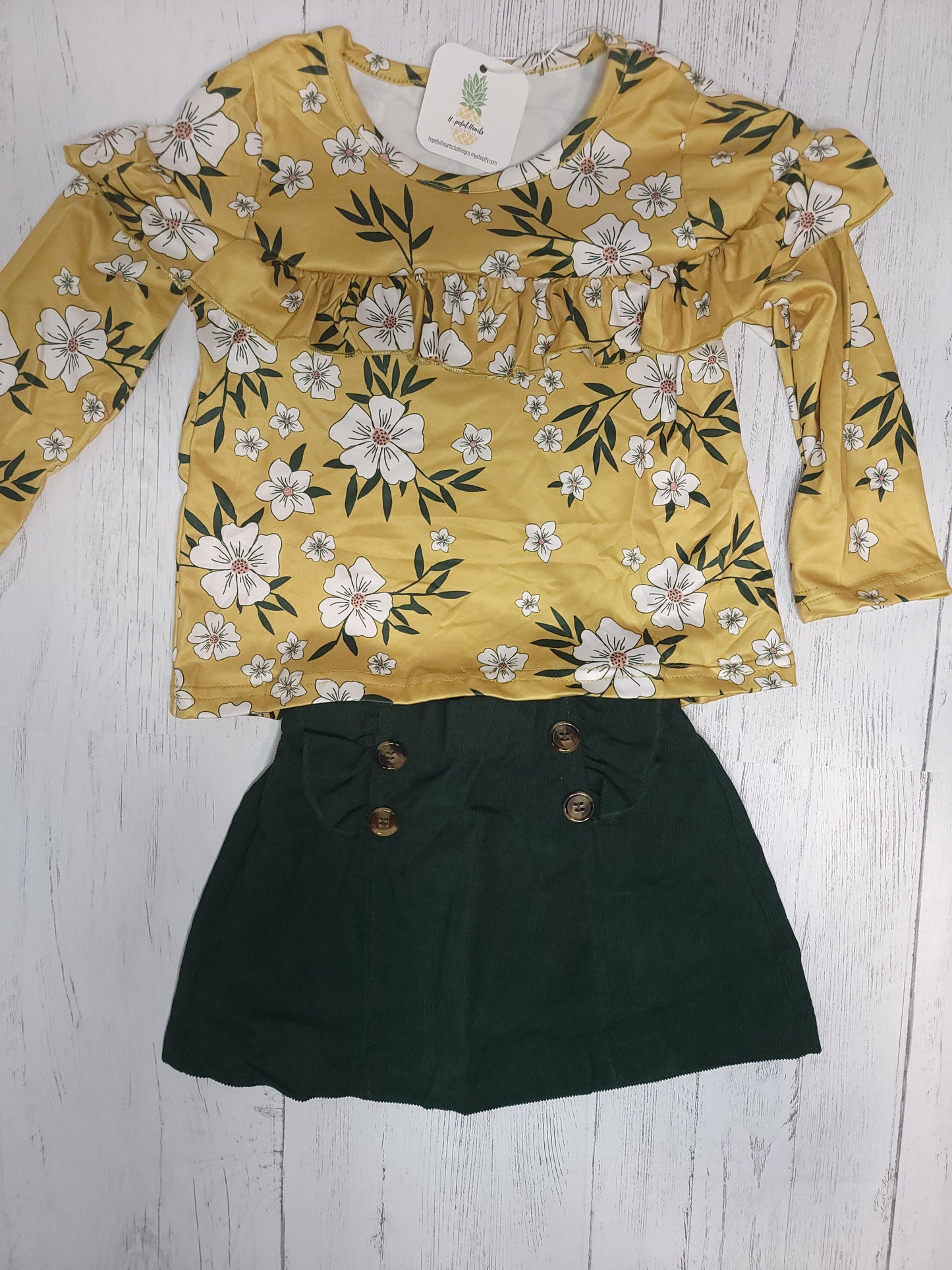 Amelia Floral Skirt Set – Mustard Ruffle Toddler Girls Outfit