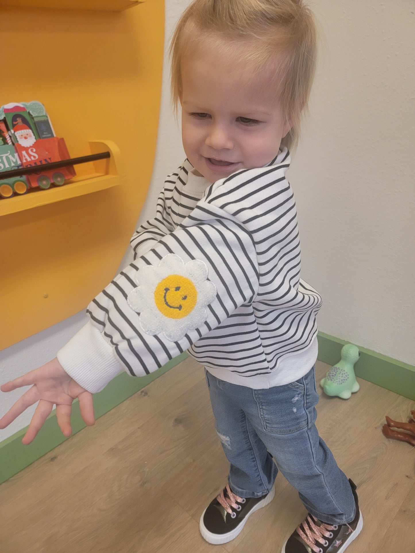 Baby Girl Patches Sweatshirt | Black & White Stripe or Solid White | 100% Cotton