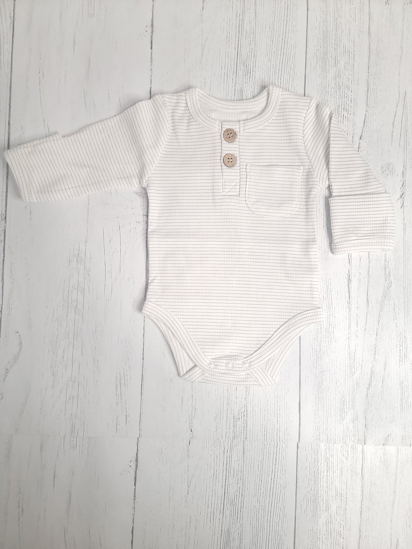 Ribbed Cotton Baby Long Sleeve with Buttons & Fold-Over Mittens – Navy, Pink, Stripes, Floral