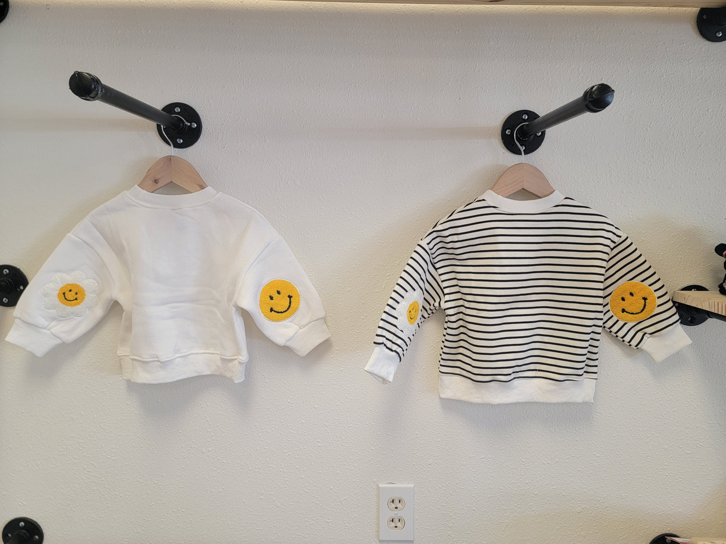 Baby Girl Patches Sweatshirt | Black & White Stripe or Solid White | 100% Cotton