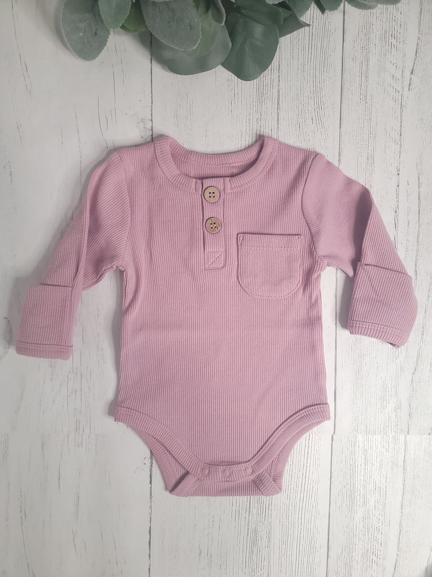 Ribbed Cotton Baby Long Sleeve with Buttons & Fold-Over Mittens – Navy, Pink, Stripes, Floral