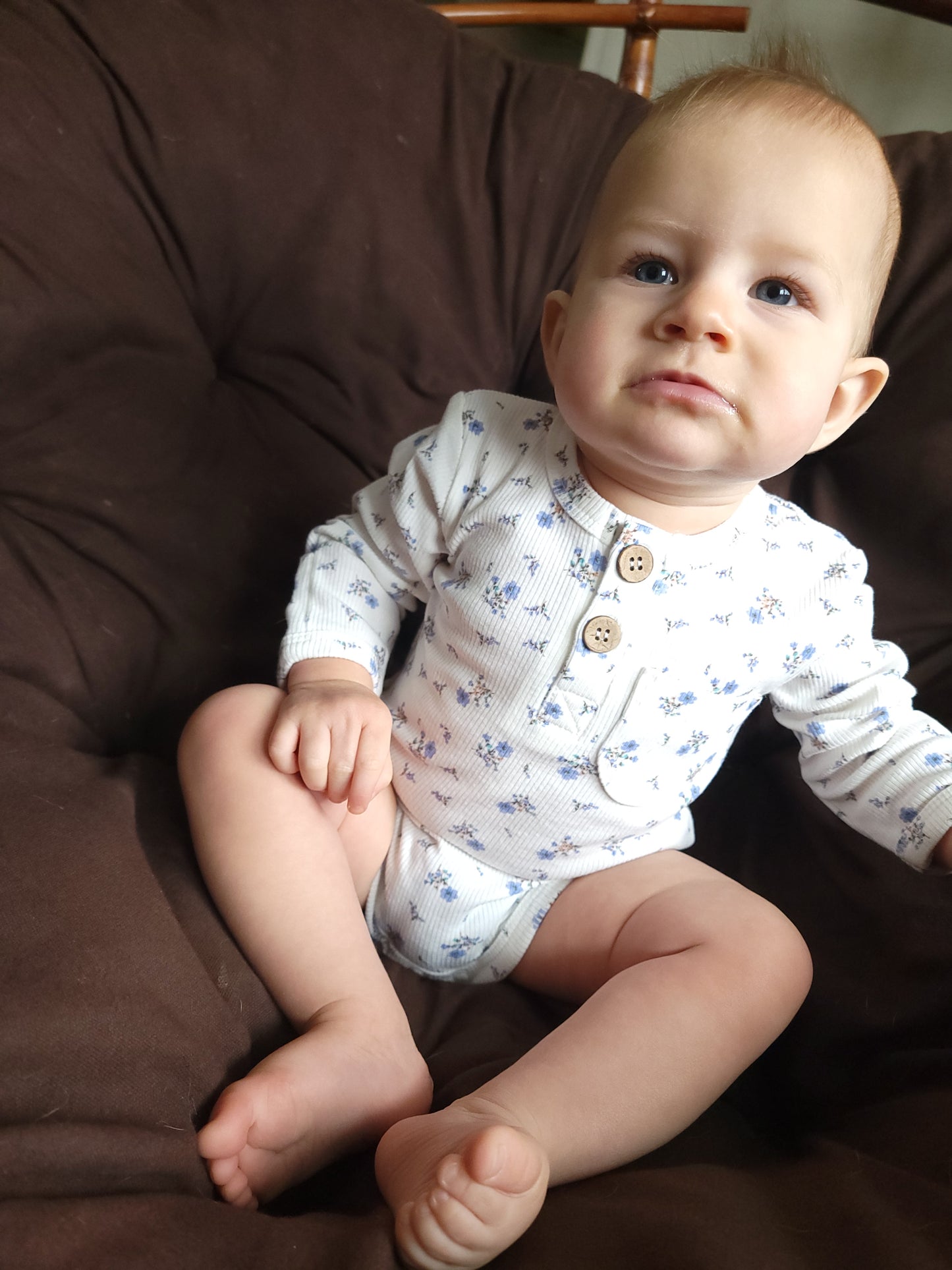 Ribbed Cotton Baby Long Sleeve with Buttons & Fold-Over Mittens – Navy, Pink, Stripes, Floral