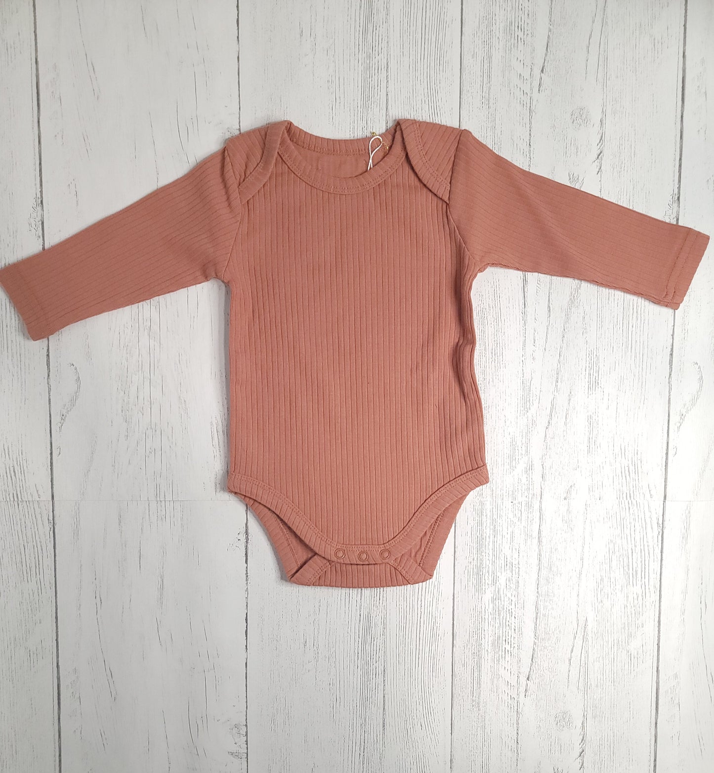 Organic Cotton Long Sleeve Ribbed Baby Onesie – Blue, Clay, & Rust Pink