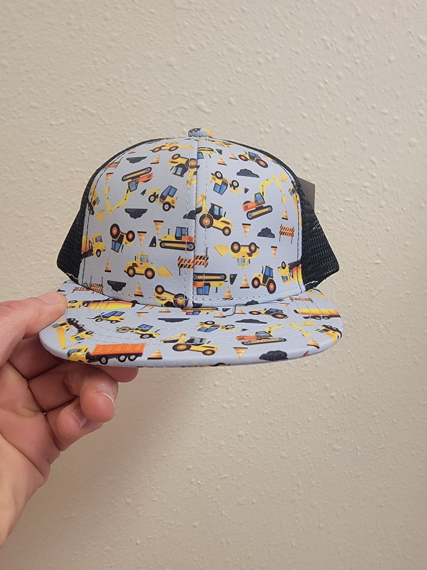 Flat Brim Trucker Hat - Construction Print