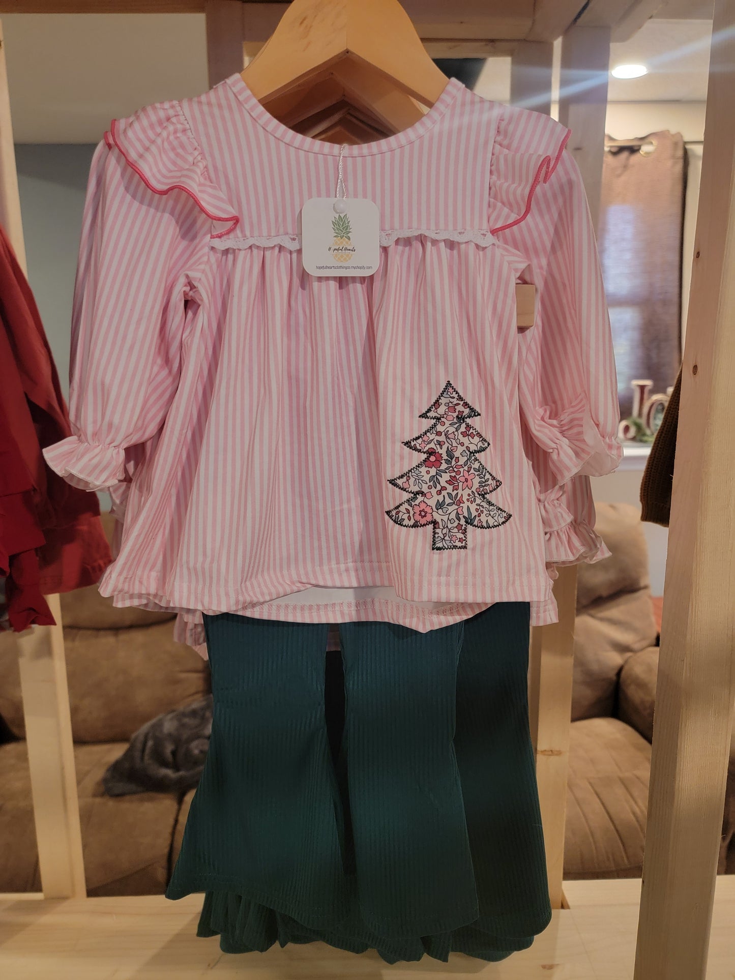 Floral Trees Bell Bottoms Outfit | Girls Holiday Christmas Outfit