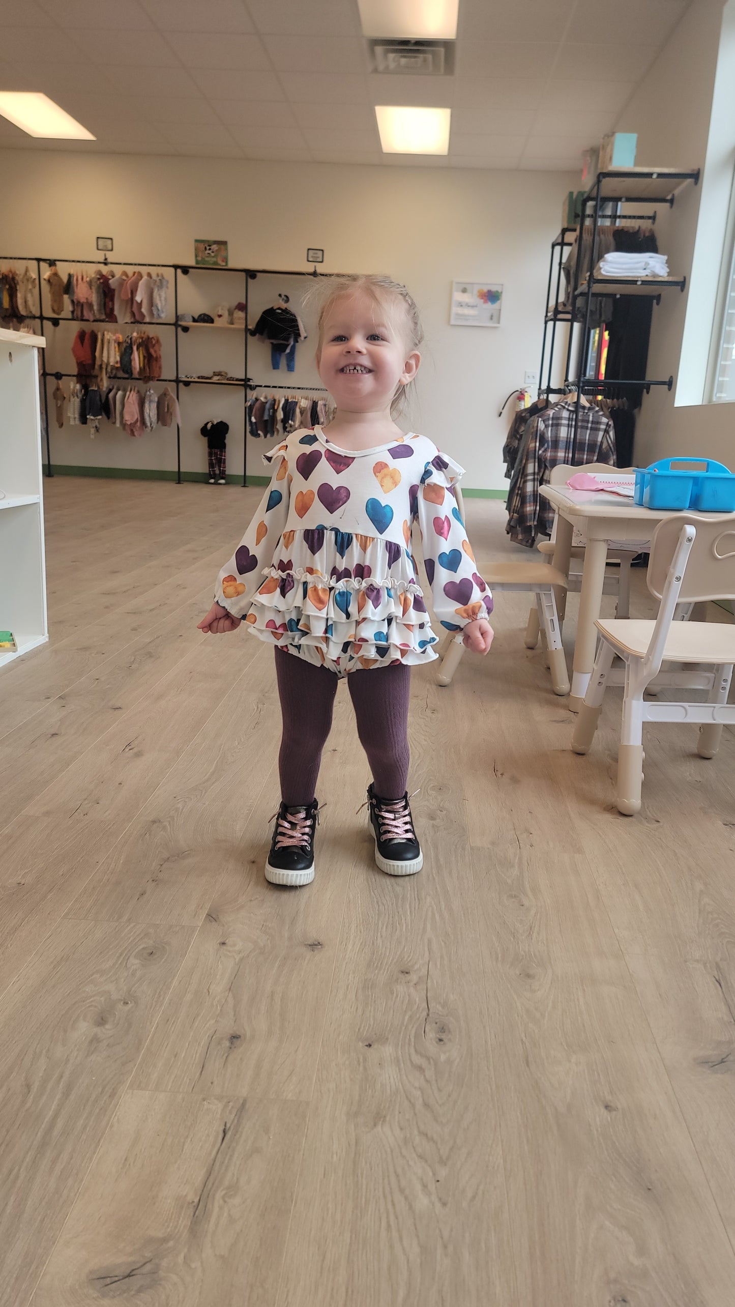 Candi Bubble Romper – Multicolored Heart Print Baby Outfit