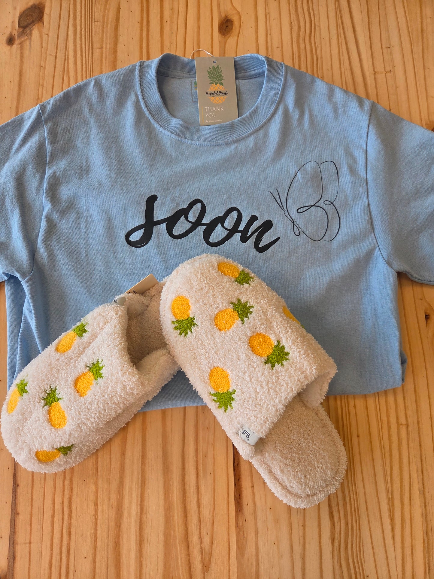 Soon Gift Set – Pregnancy Journey Tee & Cozy Pineapple Slippers Bundle