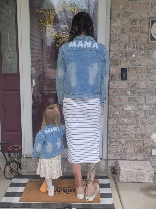 Light Blue Lapel Distressed Denim Jacket – Matching Mama & Mini Outfits