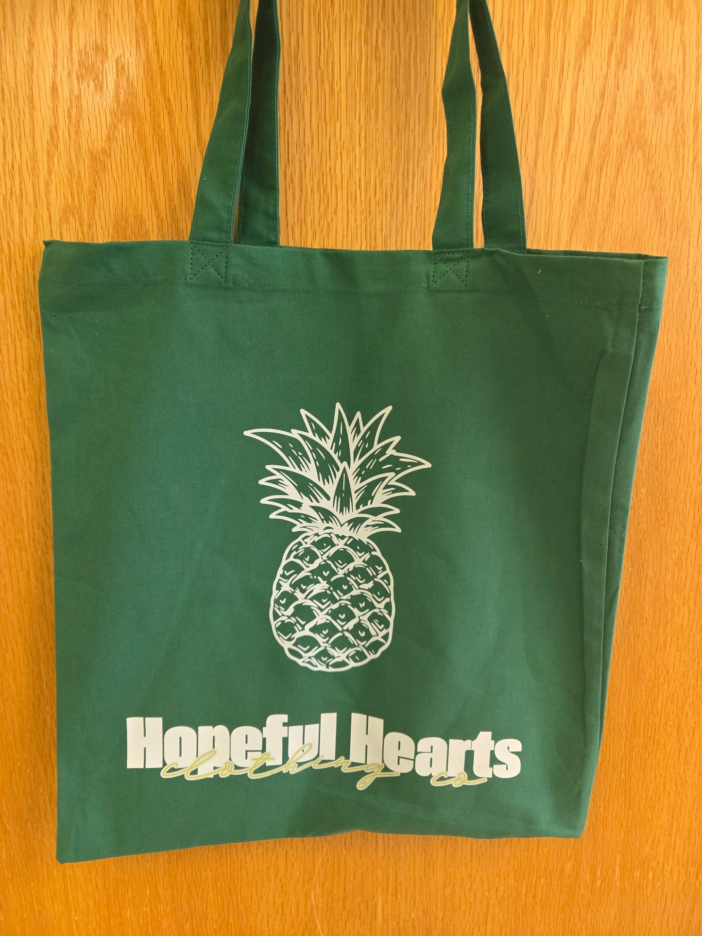 Green pineapple canvas tote bag by Hopeful Hearts, eco-friendly reusable shopping bag