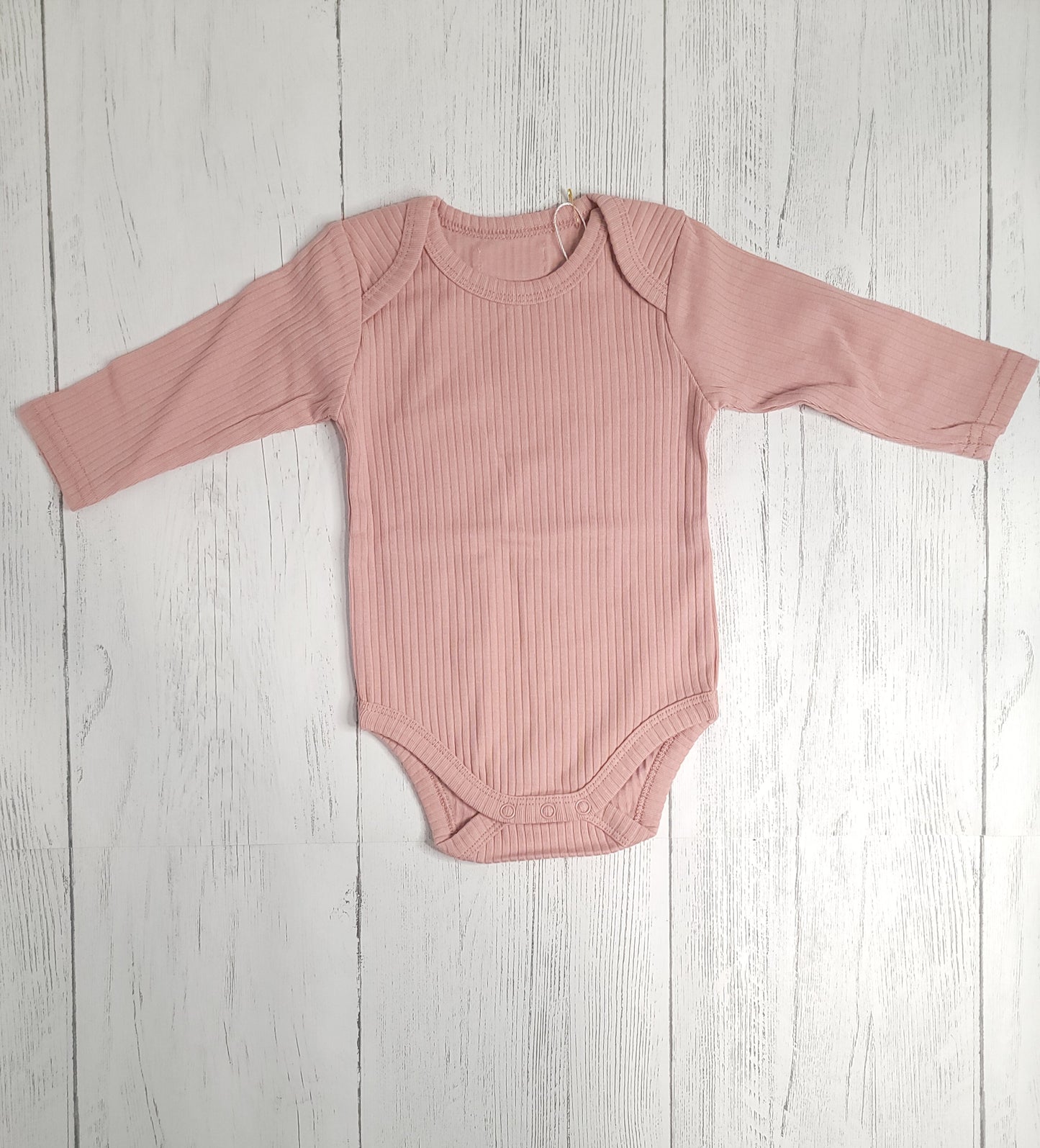 Organic Cotton Long Sleeve Ribbed Baby Onesie – Blue, Clay, & Rust Pink