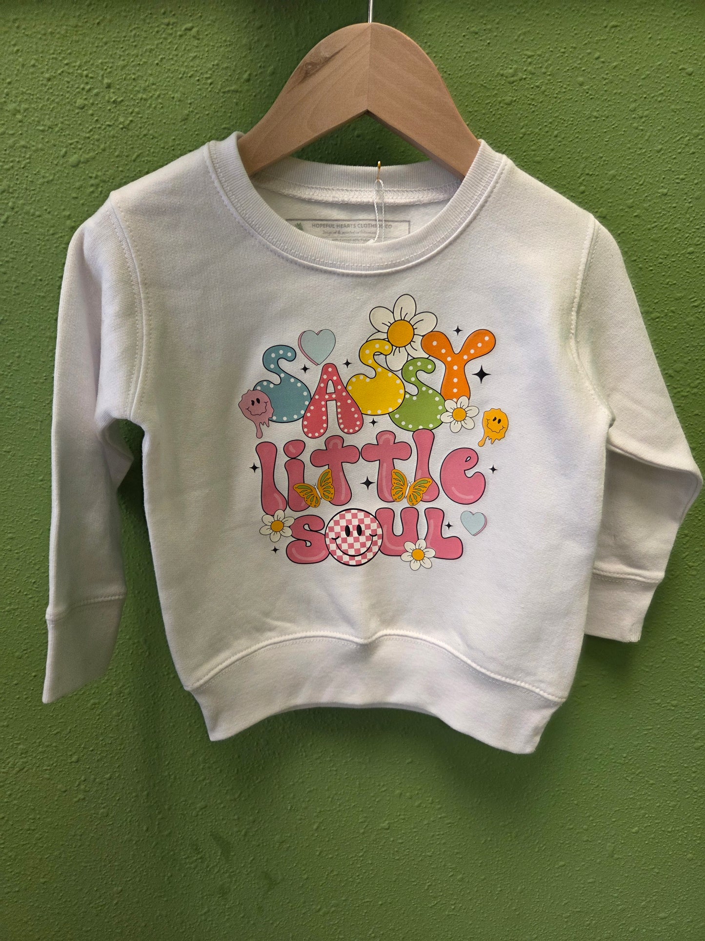 Sassy Little Soul Crewneck – Toddler Girls 2T | Cute Graphic Sweatshirt | Hopeful Hearts Clothing Co.