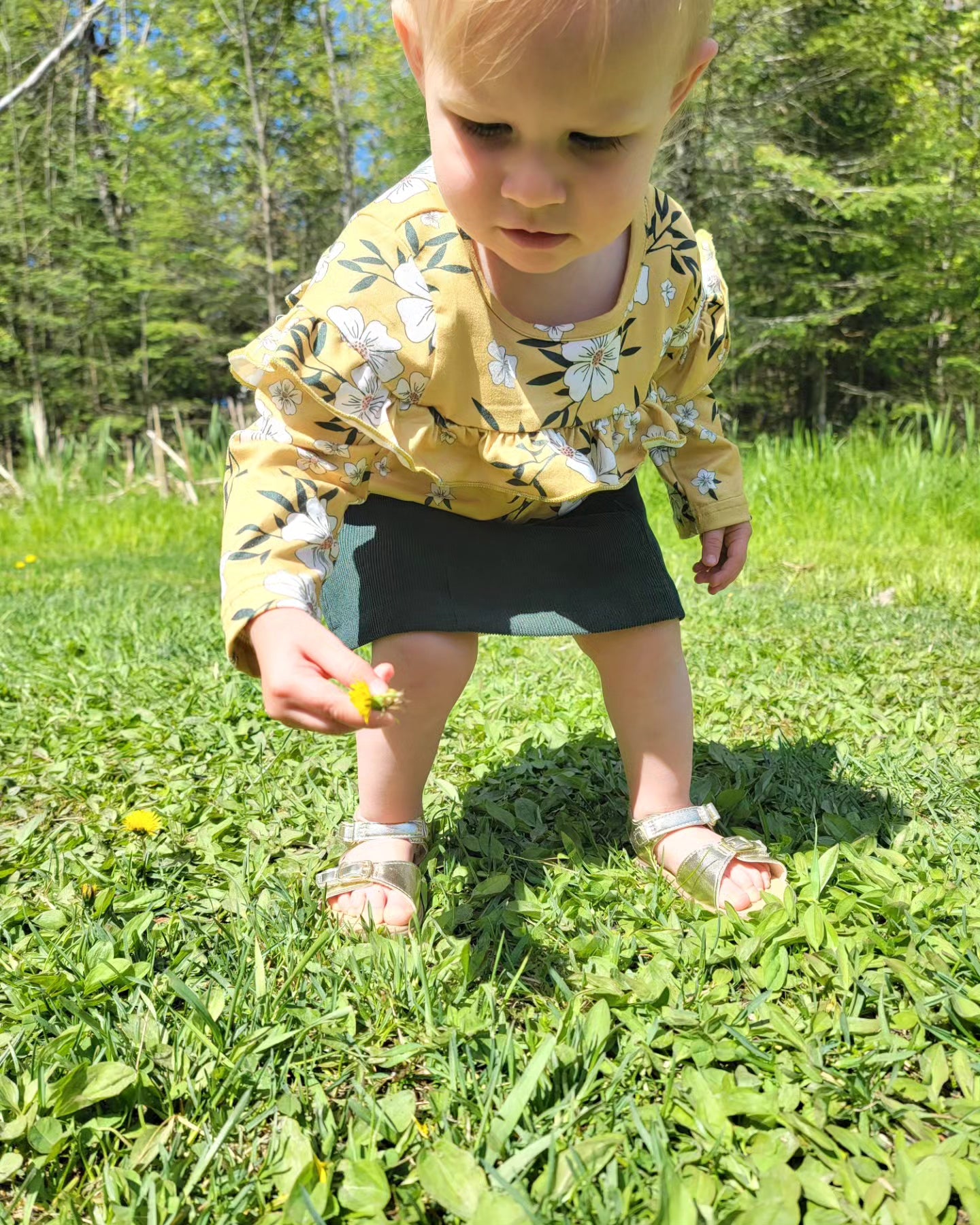 Amelia Floral Skirt Set – Mustard Ruffle Toddler Girls Outfit