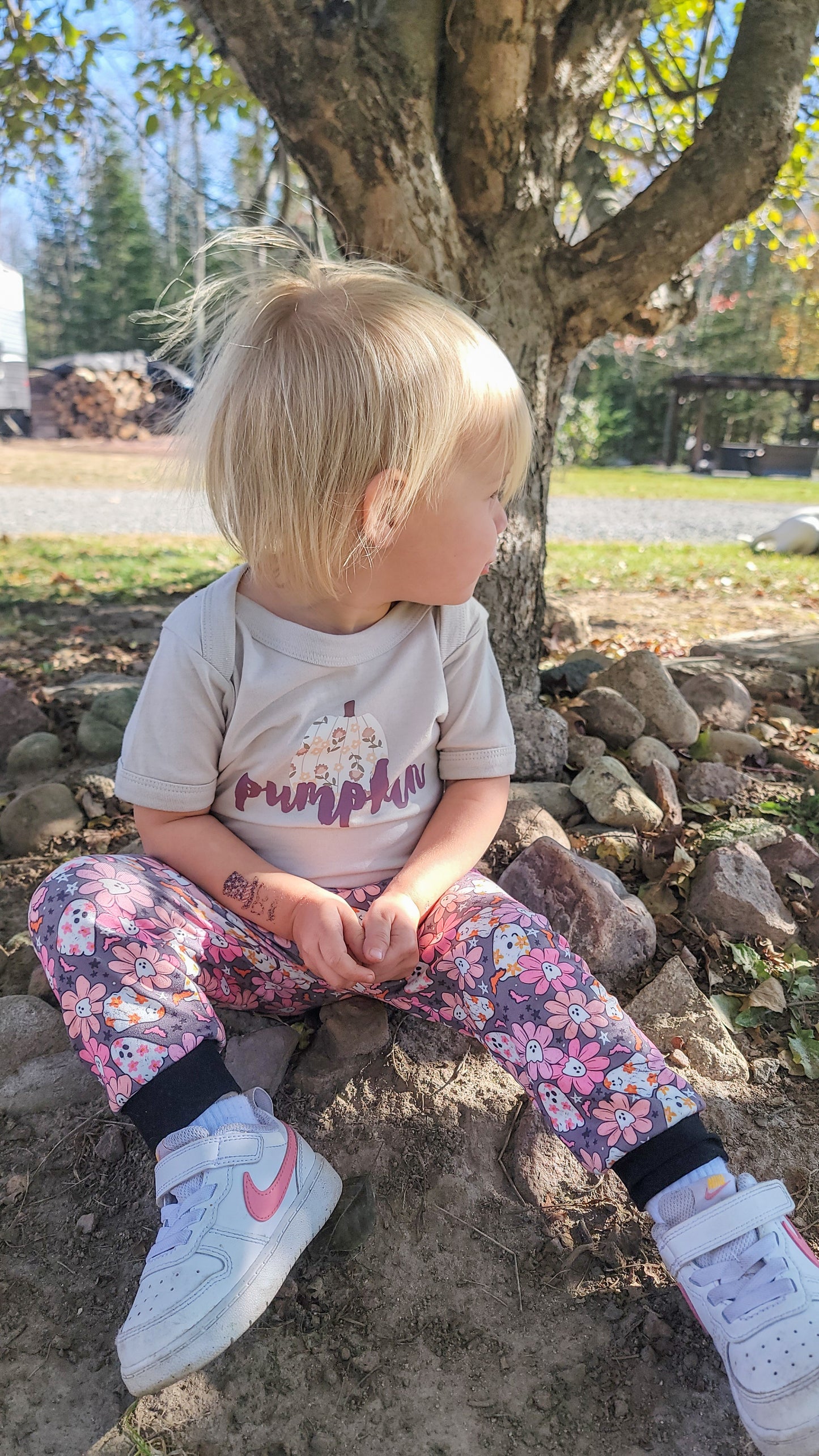 Floral Ghost Joggers – Baby & Toddler Halloween Pants, Newborn to 3T