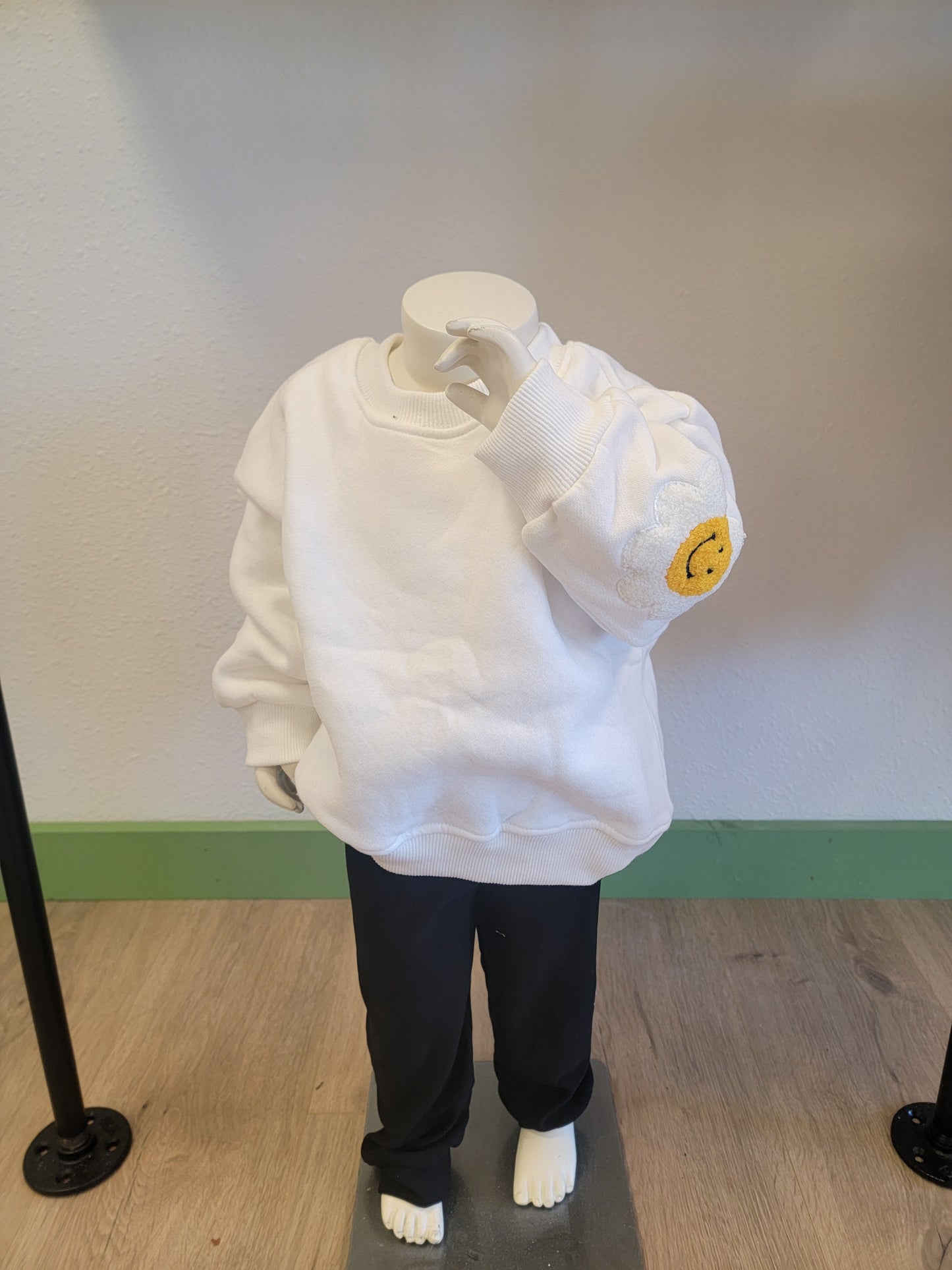 Baby Girl Patches Sweatshirt | Black & White Stripe or Solid White | 100% Cotton